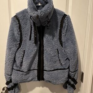 DH New York Blue Faux Fur Jacket with Black Details